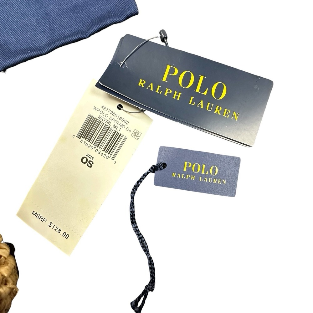 NEW Polo Ralph Lauren Natural Raffia Cow Leather Pouch Wallet Clutch Small Zip - Picture 6 of 13